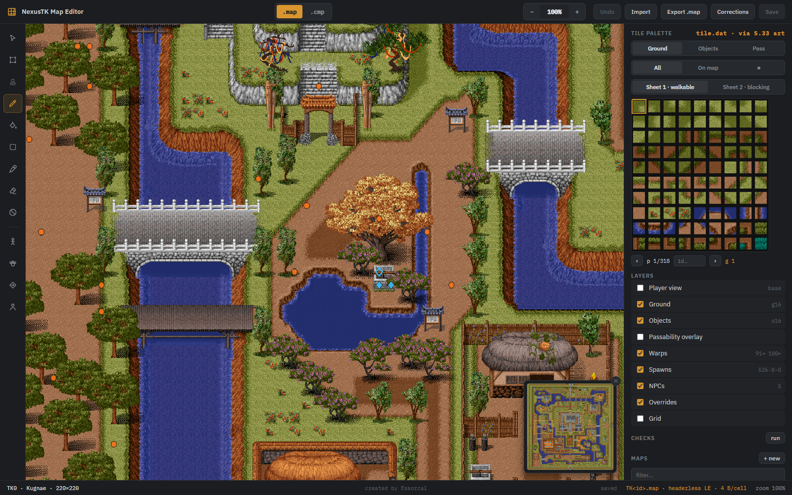 The editor showing Kugnae with the palette and tools visible